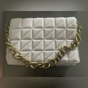 Zara White/Cream Quilted Shoulder Bag